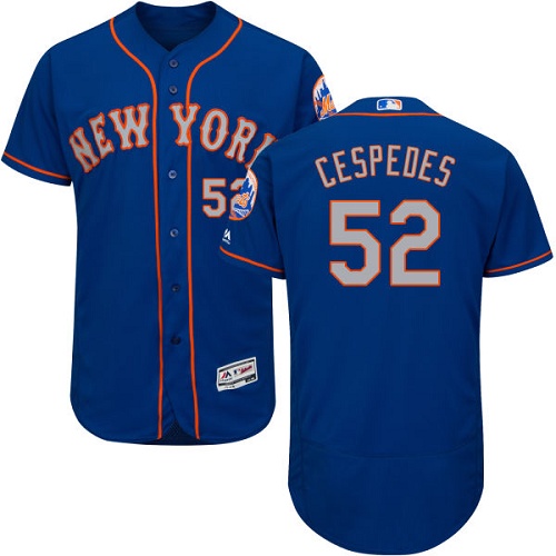 Mets #52 Yoenis Cespedes Blue(Grey NO.) Flexbase Authentic Collection Stitched MLB Jersey - Click Image to Close